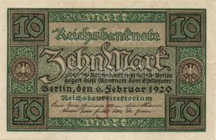 Német Birodalom / Weimari Köztársaság 1920. 10M (3x) T:I