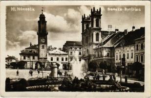 1928 Besztercebánya, Banská Bystrica; Fő tér, Desider Steiner, Móric Rosenfeld és Löwy üzlete / Hlavna námestie / main square, shops