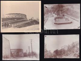 cca 1910-1930 Bp., Budai Vár, Citadella, 4 db fotó (közte három érdekes, színesen fénylő felületű fotópapíron), 7,5x5 cm és 9x7 cm között