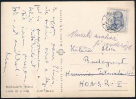 1957 Törőcsik Mari (1935-2021) színésznő által írt képeslap Kölcsei Aliz jelmeztervezőnek, Marton Endre, a Nemzeti Színház akkori főrendezője feleségének korábbi nézeteltérésük elsimítása érdekében