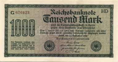 Német Birodalom / Weimari Köztársaság 1922. 1000M "Mäander" vízjellel, barna hatjegyű sorszámmal T:I-
