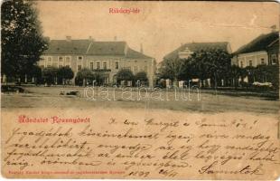 1899 (Vorläufer) Rozsnyó, Roznava; Rákóczi tér, Kováts Vass Gizella és Társa üzlete. Pauchly Nándor kiadása / square, shop (fa)