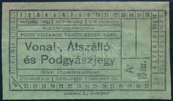 1913 Pécsi villamosjegy, szép állapotban