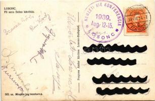 1939 Losonc, Lucenec; Fő utca, Szüsz kávéház, automobilok. Fenyves Andor kiadása / main street, café...