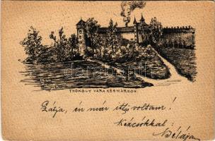 1907 Késmárk, Kezmarok; Thököly vár. Kézzel rajzolt egyedi művészlap / castle. Hand-drawn art postcard s: K. B. (vágott / cut)