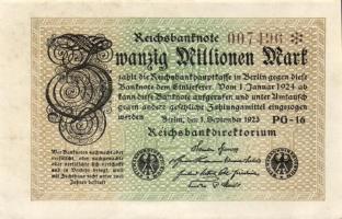 Német Birodalom / Weimari Köztársaság 1923. 20.000.000M (3x) "Hakensterne" vízjellel, hatj...