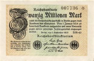 Német Birodalom / Weimari Köztársaság 1923. 20.000.000M (3x) "Hakensterne" vízjellel, hatj...