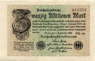 Német Birodalom / Weimari Köztársaság 1923. 20.000.000M (3x) "Hakensterne" vízjellel, hatj...