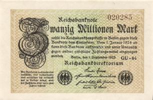 Német Birodalom / Weimari Köztársaság 1923. 20.000.000M (2x) "Gitter mit 8" vízjellel T:I