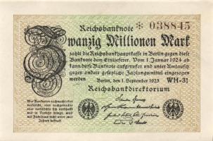 Német Birodalom / Weimari Köztársaság 1923. 20.000.000M (2x) "Gitter mit 8" vízjellel T:I