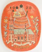 1938 A Szent Évre tervezett Stühmer art deco bonbonos doboz, Lukáts Kató alkotása, Klösz nyomás, kis...