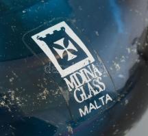 Máltai kék üvegváza, jelzett, anyagában színezett, kis kopásnyomokkal, d: 7 cm