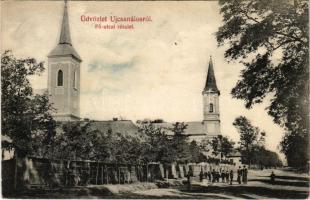 Újcsanálos (Miskolc), Fő utca, templomok. Magyar Imre fényképész (fl)