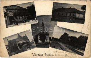 1905 Ócsa, vasútállomás, üzlet, Református templom (Zsigmond király korából) (kis szakadás / small tear)