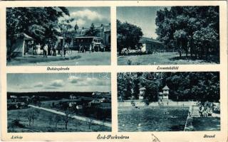 1940 Érd, Parkváros, Dohányáruda, Autóbusz megállóhely, Leventeüdülő, látkép, strand, fürdőzők (EK)