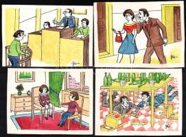 Szegő Gizi (Gis), (1902-1985): Ludas Matyiban megjelent grafikák, karikatúrák vázlatai. 12 db. Vegye...