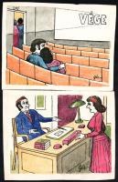Szegő Gizi (Gis), (1902-1985): Ludas Matyiban megjelent grafikák, karikatúrák vázlatai. 14 db. Vegye...