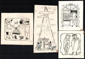 Szegő Gizi (Gis), (1902-1985): Ludas Matyiban megjelent grafikák, karikatúrák vázlatai. 14 db. Vegye...