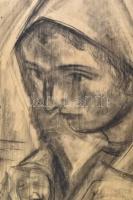 Hetényi Tibor (1891-1977): Anya gyermekével. Szén, papír, jelzés nélkül, paszpartuban, hátoldalán né...