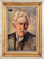 Olvashatatlan jelzéssel (jobbra lent): Férfi portré, 1914. Olaj, karton. Hátoldalán Rippl-Rónai Ödön, Somogyvármegyei Múzeum Egyesület raglapjával, Szépművészeti Múzeum 137/88 sz. bírálati címkéjével. Dekoratív fakeretben, 37x26 cm