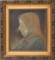 Losó József (?-): Női portré. Olaj, falemez. Dekoratív, kissé sérült fakeretben, 31x28 cm