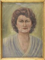 Jelzés nélkül: Női portré. Olaj, vászon. Sérült. Dekoratív, kissé sérült fakeretben, 53x27,5 cm
