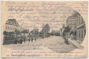 1902 Nagyszeben, Hermannstadt, Sibiu; Schewis utca. Karl Graef kiadása / Schewisgasse / Strada Schewis / street view (hátoldal teljesen lejőve / wet damage, separataed backside)