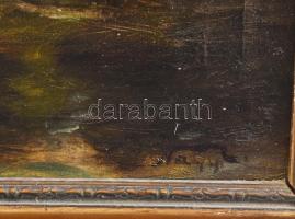 Nagy jelzéssel: Csónakázó. Olaj, vászon. Dekoratív, sérült fakeretben, 20×34,5 cm