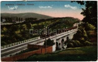1921 Pozsony, Pressburg, Bratislava; Vörös vasúti híd, gőzmozdony, vonat / Rothe Brücke / Cerveny most railway bridge, locomotive, train (EK)