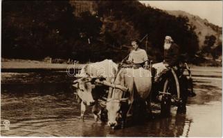 Román cigányok marhaszekéren. Collectia A. Bellu / Romanian gypsy on cattle cart, folklore. Edit. C. Sfetea