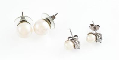 Ezüst(Ag) gyöngyös fülbevalópár, jelzett, bruttó: 1,3 g + 1 db bizsu gyöngyös fülbevalópár