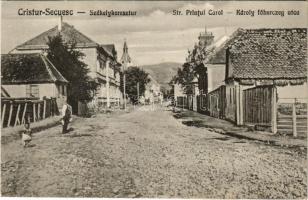 1940 Székelykeresztúr, Kristur, Cristuru Secuiesc (Sacuesc); Károly főherceg utca. Szemerjai Károly kiadása / Str. Printul Carol / street + "1940 Székelyudvarhely visszatért" So. Stpl