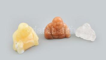 3 db ásvány Buddha, hegyikristály, kalcit, karneol m: 3-5,5 cm