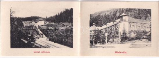 1909 Tusnádfürdő, Baile Tusnad; leporellólap, belül: alsó vasúti híd, Stefánia fürdő, Vasútállomás, ...