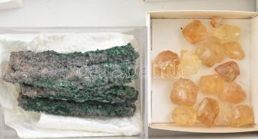 Ásványgyűjtemény, labradorit, rubelit, gránát, andesit, aktinolit, bournorit, stb. d: cca. 1-7 cm