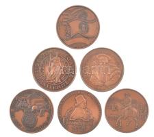 6 darabos bronz emlékérme tétel, közte Liberté, Égalité, Széchenyi 1847, Vitéz János, Móri Bornapok (2x), MÉE Fejér megyei alba regia (42mm) T:1-