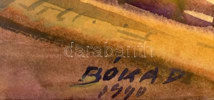 Bóka Dezső (1935-): Karádi templom, 1990. Akvarell, papír, jelzett. Hátoldalán címkén a művész bélye...