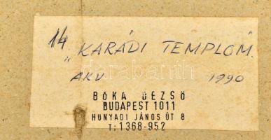 Bóka Dezső (1935-): Karádi templom, 1990. Akvarell, papír, jelzett. Hátoldalán címkén a művész bélye...