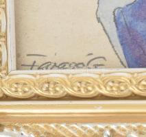 Faragó G jelzéssel: Alak napernyővel. Akvarell, tus, papír. Üvegezett, dekoratív fakeretben, 14x11 c...