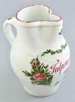 Talpra Vitéz! feliratos antik kancsó, fajansz, jelzés nélkül, sérülésekkel, m: 21,5 cm