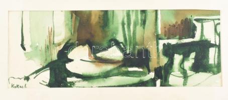 Kokas I jelzéssel: Zöld kép. Akvarell, papír, paszpartuban, 12x33 cm.