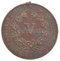 1884. A Magyar Országos Tűzoltó Szövetség Szolgálati Érme kétoldalas bronz emlékérem fülhellyel (36mm) T:2 patina
