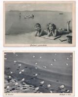 Balaton - 4 db RÉGI képeslap: életképek