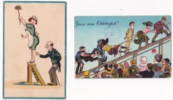 4 db RÉGI humoros motívum képeslap / 4 pre-1945 humour motive postcards