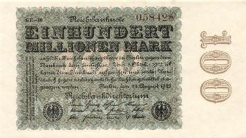 Német Birodalom / Weimari Köztársaság 1923. 100.000.000M cégnyomat "Ringe" vízjellel T:I