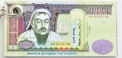 Mongol papírpénzek másolatai kulcstartón, h: 13 cm