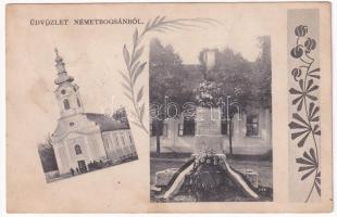 1907 Boksánbánya, Németbogsán, Deutsch-Bogsan, Bocsa Montana; Templom, 48-as emlékmű / church, monument. Floral (Rb)