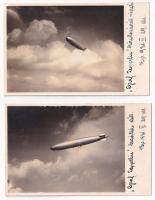 1931 Budapest, Graf Zeppelin "LZ 127" léghajó Budapest felett - 2 db RÉGI fotó képeslap / 2 pre-1945 photo postcards (ragasztónyom / glue marks)