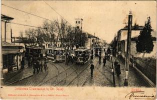 1910 Braila, Intalnirea Tramvaielor in Str. Galati / street view, trams (fl)