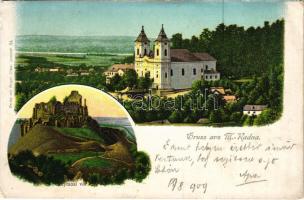 1909 Máriaradna, Mária-Radna, Radna (Lippa, Lipova); Solymosi vár, kegytemplom / Soimos castle, pilgrimage church. Gregor Fischer litho (vágott / cut)